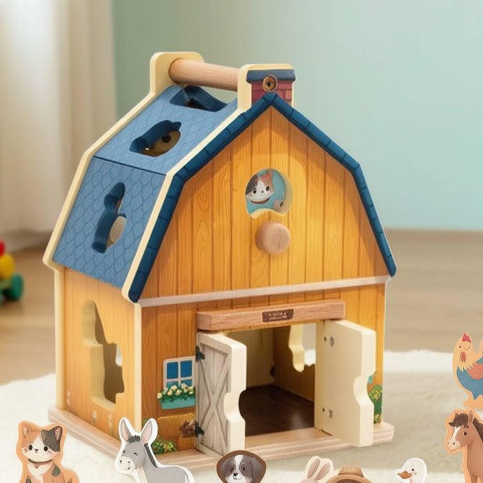 Sharplace Granja de Madera para Niños Juguete Infantil Granero Tractor Remolque Figura de con Puertas Abatibles y Clasificador de Formas Adecuado para Preescolar Guardería Sala de Juegos