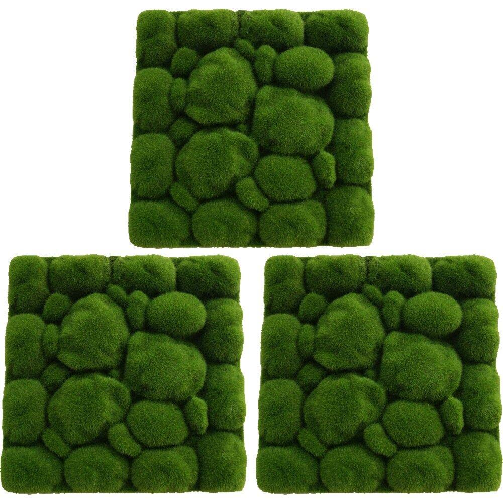 Wudaizhi Style2 3Pcs Artificial Moss Wall Panels, Simulation Green Moss Stone Foam Tiles, Fake Plant Wall Background Decor