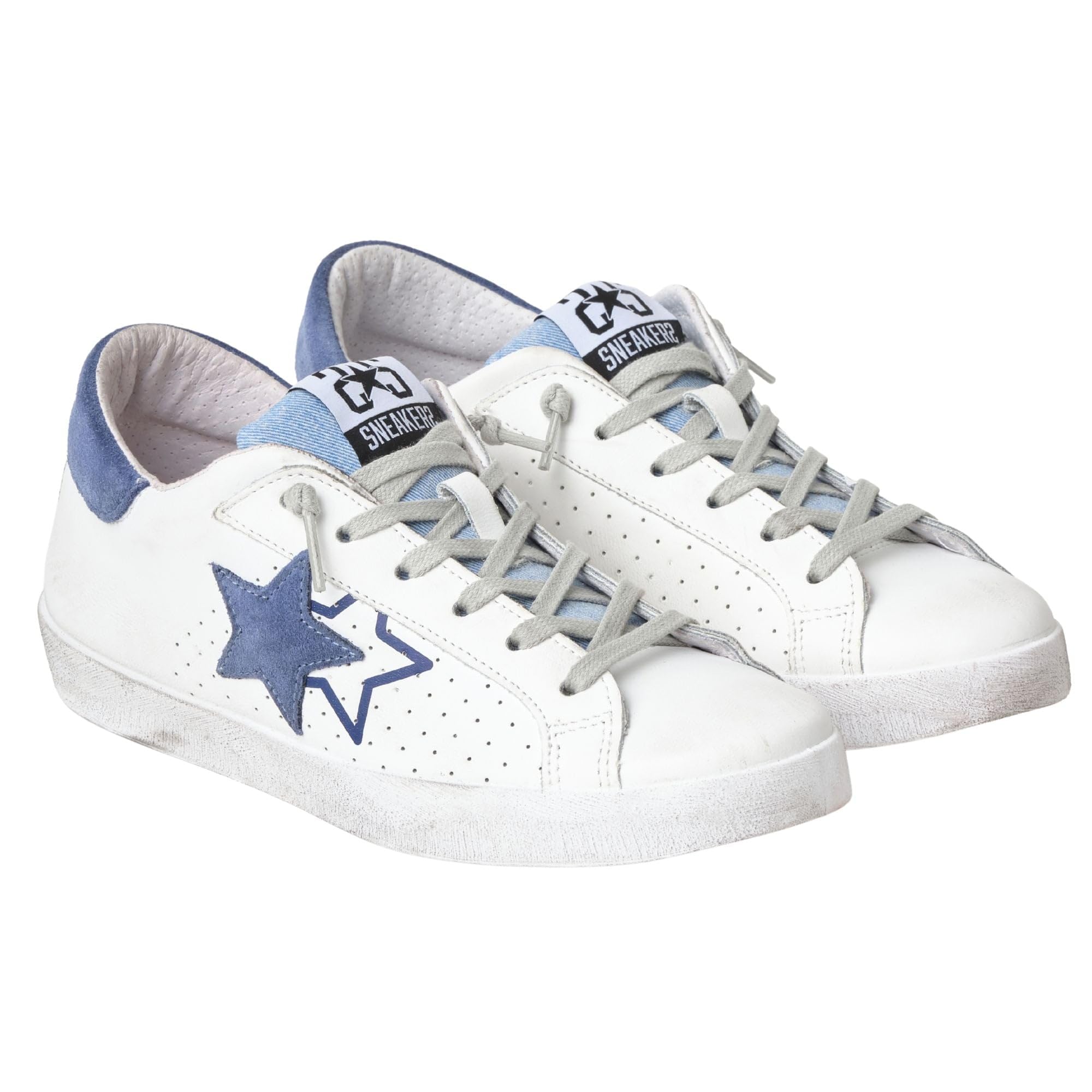 2Star Scarpe Prime Star Sneakers Casual Uomo Pelle Bianco/Blu 44