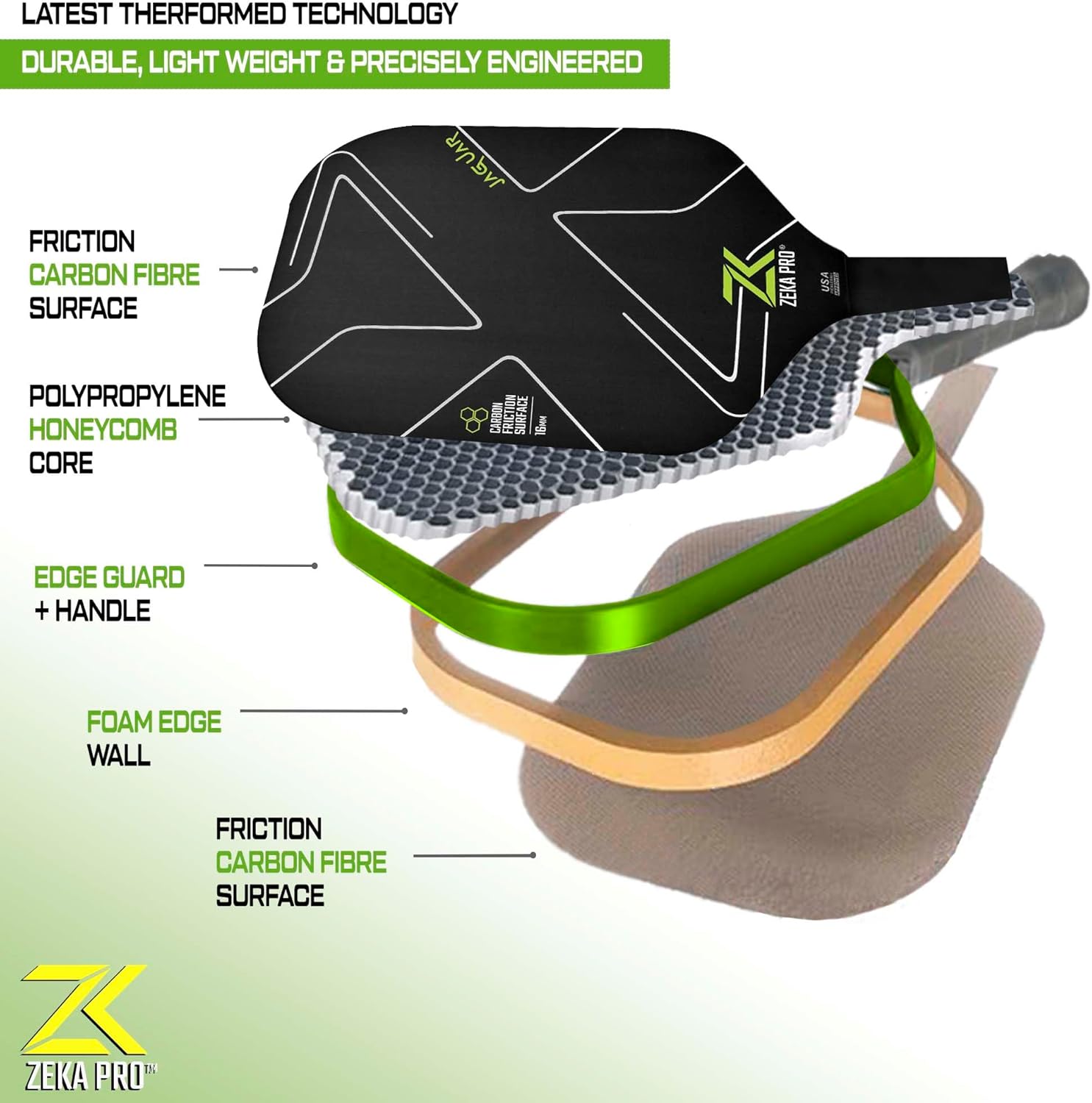 T700 Raw Carbon Fiber Pickleball Paddle - Aerodynamic Curve for Explosive Power & Control, 16mm Polypropylene Honeycomb, Thermoformed, Textured Grit Surface for High Spin, Premium Grip