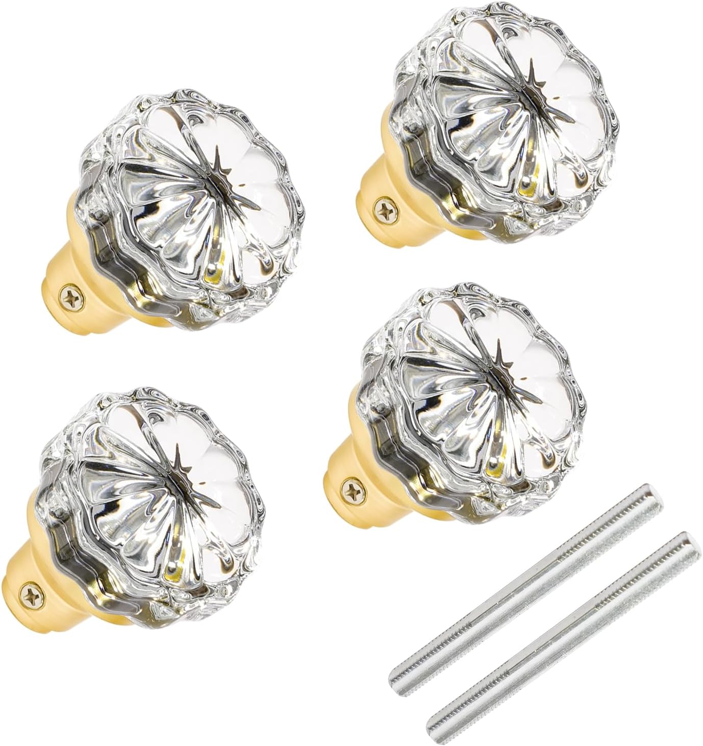 Glass Door Knobs Interior，Mortise Style Fluted Crystal Antique Door Knobs Replacement Set，for Home Interior (Gold, 2 Pack)
