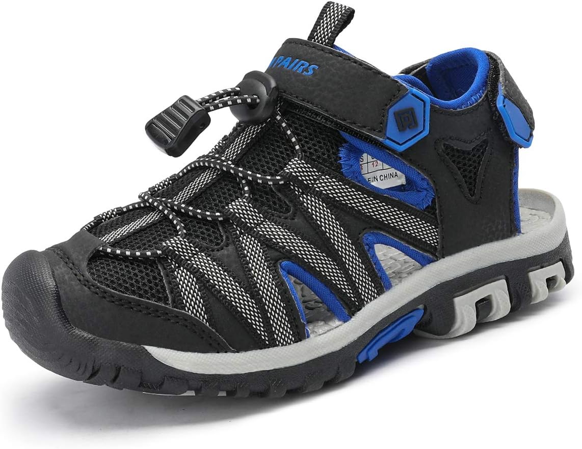 DREAM PAIRSBoys Girls 181108K Black Grey Blue Closed-Toe Outdoor Summer Sandals Size 1 M US Little Kid