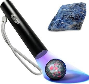 Flashlight for Fluorescence/Glowing Mineral Crystal Lightweight Powerful 3 Watt 365nm Blacklight w/Optical UV Filter Pocket Torch, USB Rechargeable USB Cable Included + Sodalite Rough 1PC