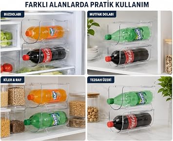 Buzdolabı Şişe Rafı Düzenleyici Şeffaf 2'li Set, 11x20x10 cm