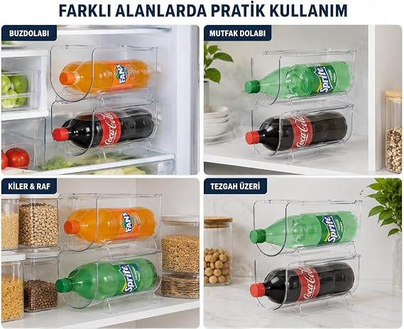 Buzdolabı Şişe Rafı Düzenleyici Şeffaf 2'li Set, 11x20x10 cm