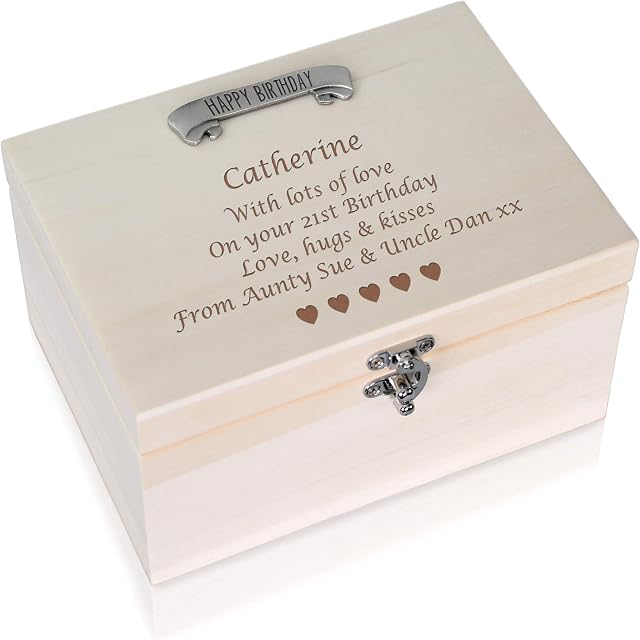 De Walden Girls 21st Birthday Gift Engraved Pine Keepsake Memory Box Twenty First