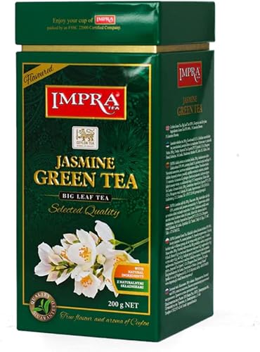 Impra Jasmine Loose Leaf Tea in Embossed Tin Caddy, 200g / 7.05 oz (Green Tea & 