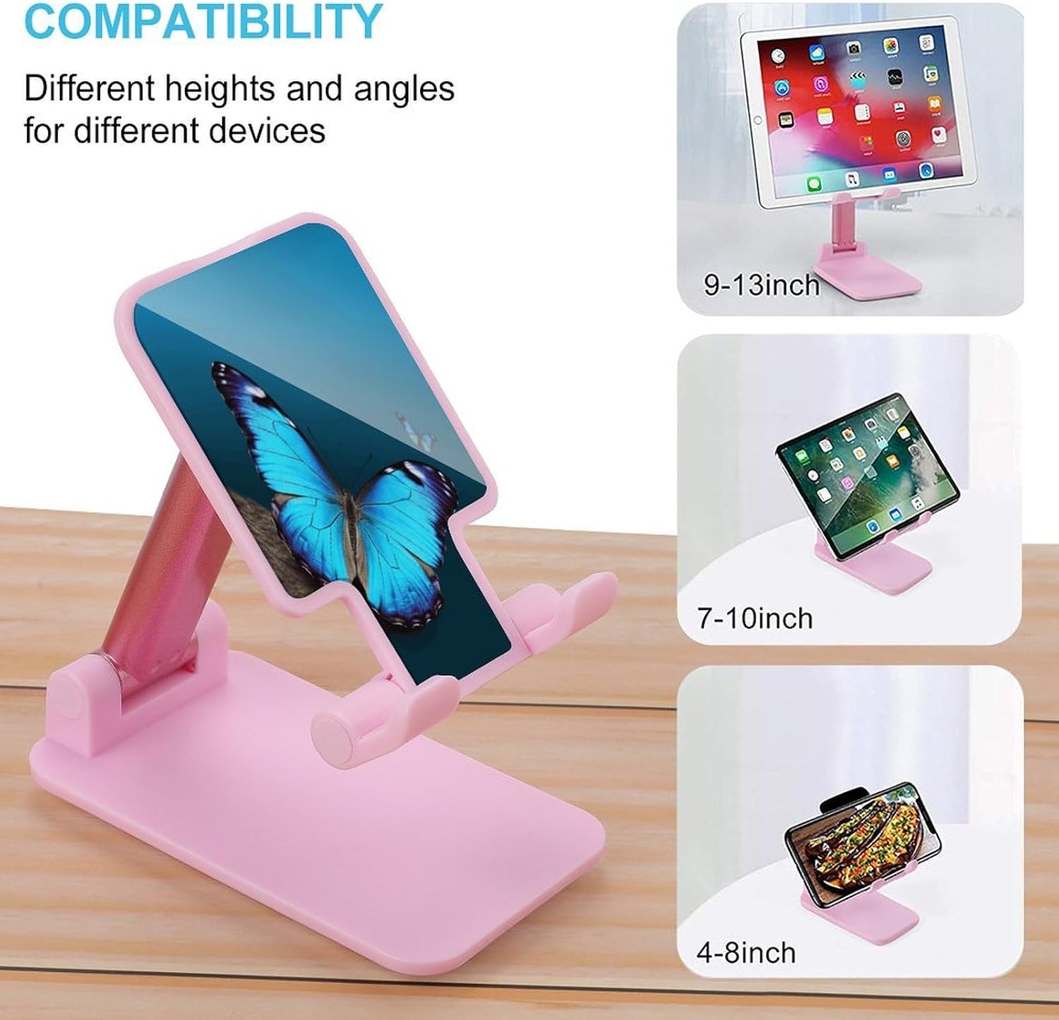 Beautiful Blue Butterfly Folding Cell Phone Stand for Desk image 3