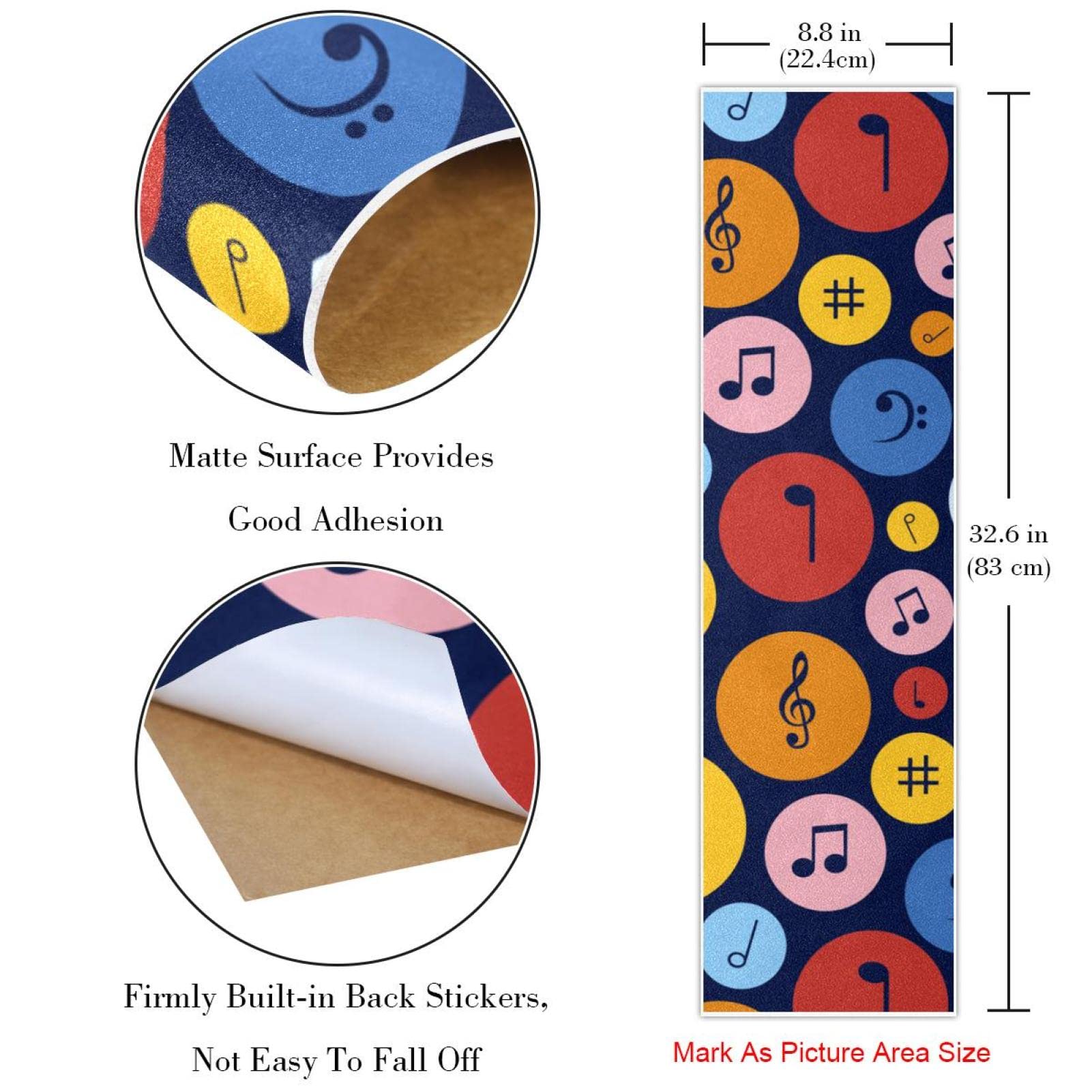 Lot de 2 feuilles de papier de verre avec motif notes de musique colorées pour planche à roulettes, planche de longboard, scooter, papier de verre