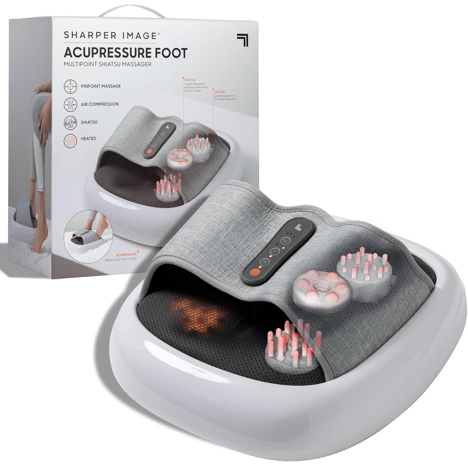 SHARPER IMAGE - Akupressur Fußmassagegerät mit Wärmefunktion - Elektrischer Fußwärmer - Shiatsu - Luftkompression - Massage & Entspannung - Fußreflexzonenmassage - Geschenk für Frauen oder Männer