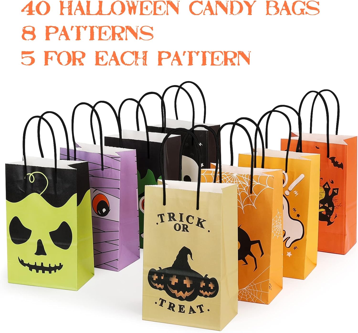 Halloween Treat Bags Party Favors - 40 Pcs Kids Halloween Candy Bags for Trick or Treating, Halloween Tote Bags with Handles, Paper Gift Bags for Treats Snacks, Halloween Goodie Bags Party Supplies