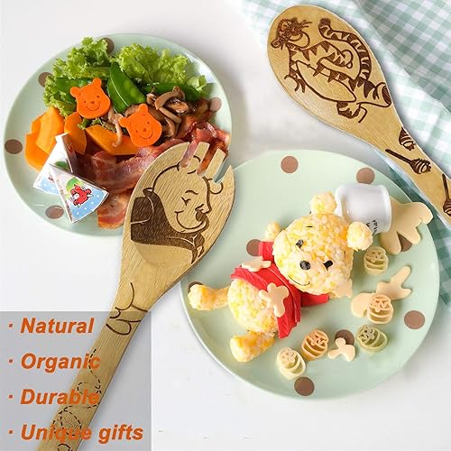 Miniatura 4 de 5 cucharas de madera de dibujos animados para cocinar, accesorios de cocina de Winnie the Bear, bonita espátula de tigre para decoración de cocina,