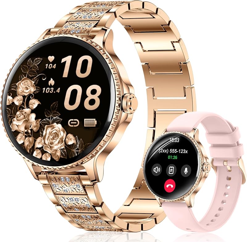 Reloj inteligente Efolen para mujer,(responder/hacer llamadas), rastreador de fitness de reloj inteligente de 1,27", frecuencia cardíaca, monitor de oxígeno en sangre y sueño, más de 120 modos deportivos, impermeable IP68, Android y iPhone, 2 bandas,Rosegold