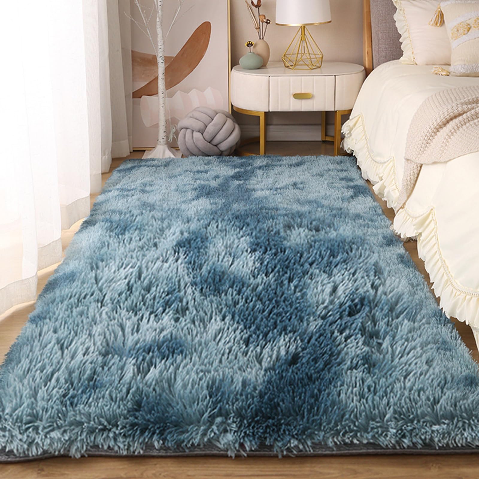 Tapis de sol moelleux shaggy lavable tapis moderne poils longs 85 x 305 cm aqua salon