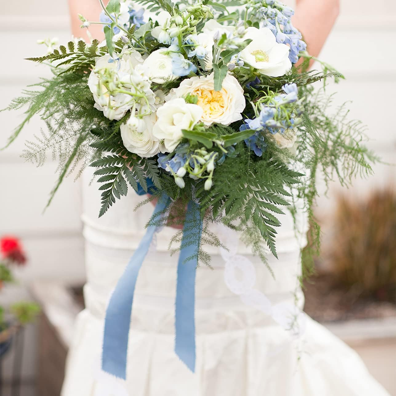 Wedding Bouquet Ribbon Dusty Blue Chiffon Ribbon 3 Rolls Frayed Edges Ribbon for Bouquet Wrapping 2" x 5.5 Yd
