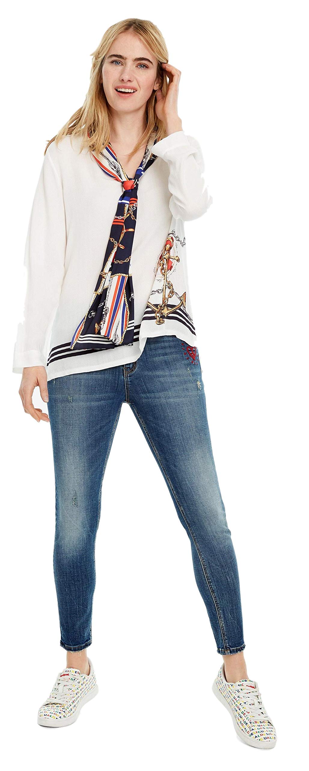 Desigual Blouse Blanche Marine Indira (S)