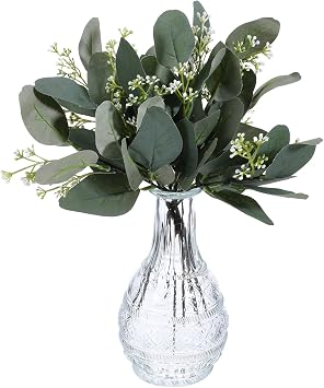 Artificial Eucalyptus Leaves 12 Pcs Mixed Oval Eucalyptus Leaves with White Seeds Fake Silver Dollar Eucalyptu Stems for DIY Bouquets, Vase Arrangements, Home Decor, Wedding Decorations