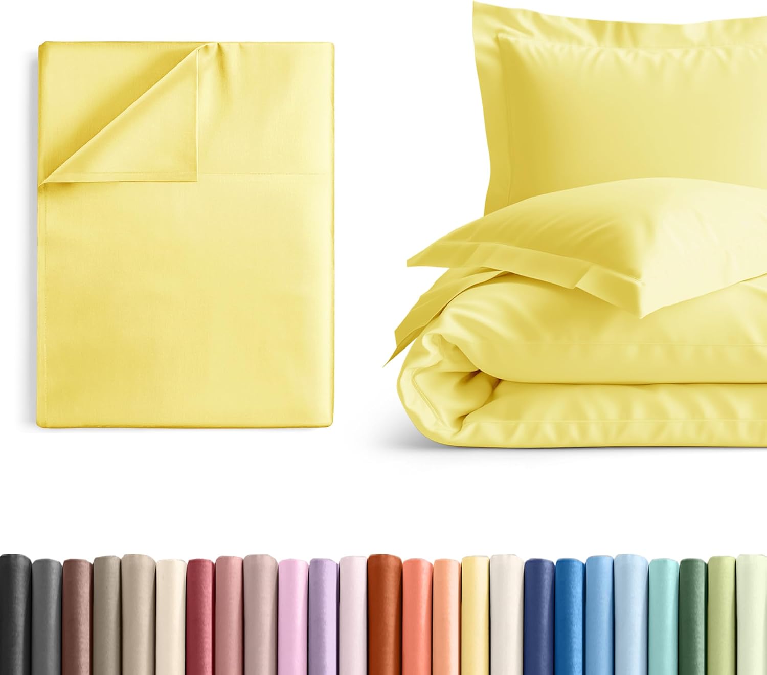 Full Size Flat Bed Sheet + Duvet Cover Bundle - Hotel Luxury Single Flat Bottom Sheet Only - Fits Mattresses with Deep Pockets between 8 to 16 inches - Ultra Soft, Breathable & Wrinkle Free - Yellow