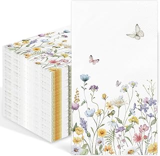 IANFEPH 100 Pcs Wildflower Paper Napkins 3 Ply Watercolor Floral Guest Napkins Disposable Bathroom Hand Towels Decorative Dinner Napkins for Wedding Birthday Bridal Shower Anniversary