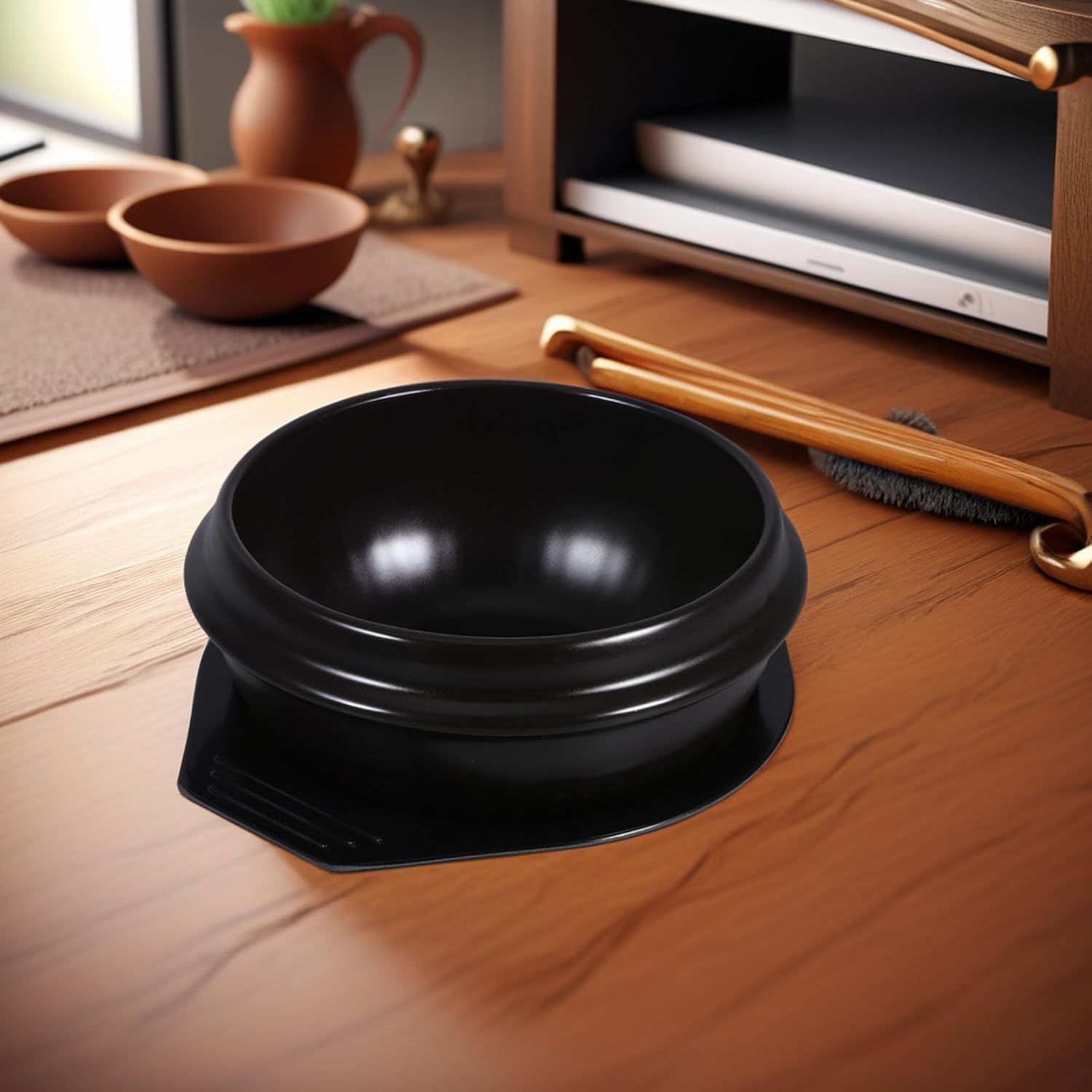 Korean Stone Bowl with Tray 1500ml Ceramic Hot Pot for Cooking
