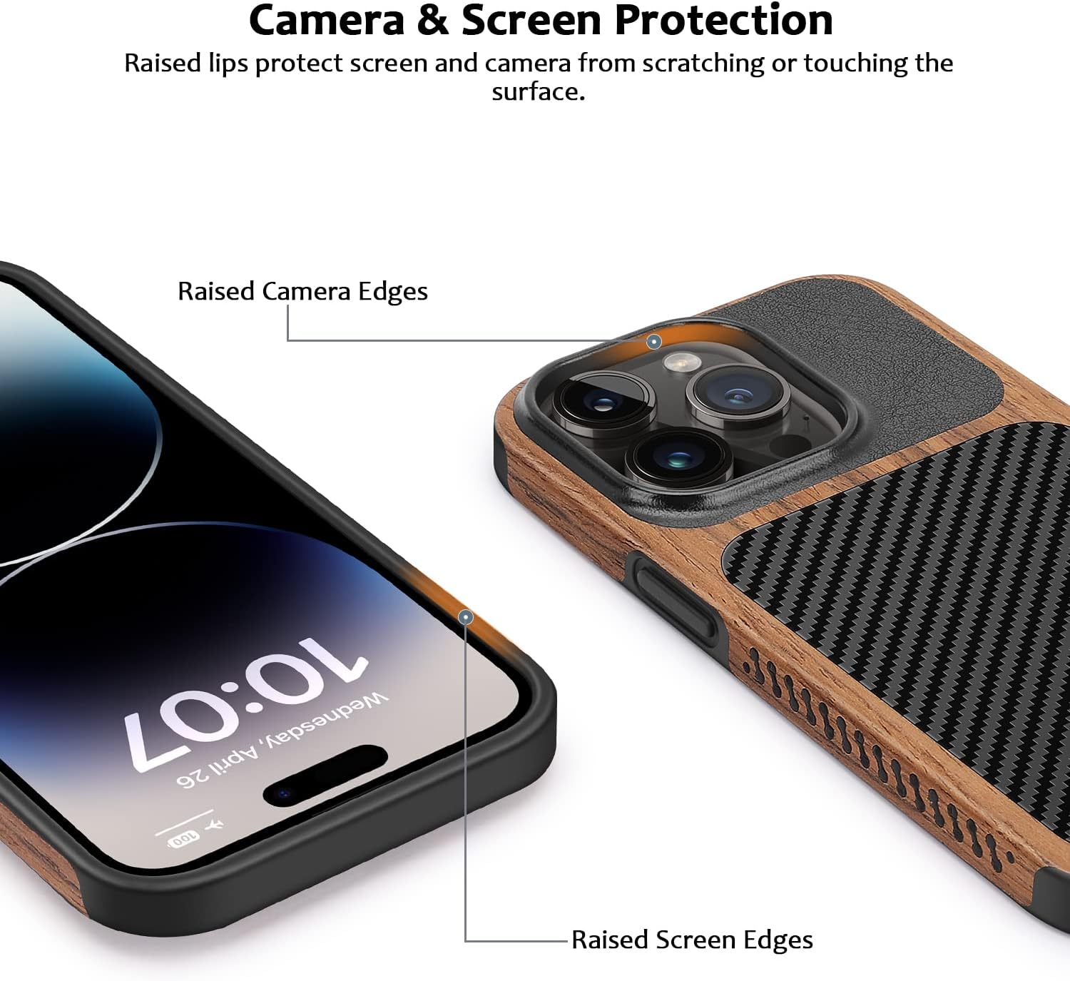 Magnetic Case Compatible with iPhone 14 Pro Max Case [Compatible with MagSafe] Wood and Leather Carbon Fiber Design Hybrid Shockproof Phone Case (Black) - Image 3