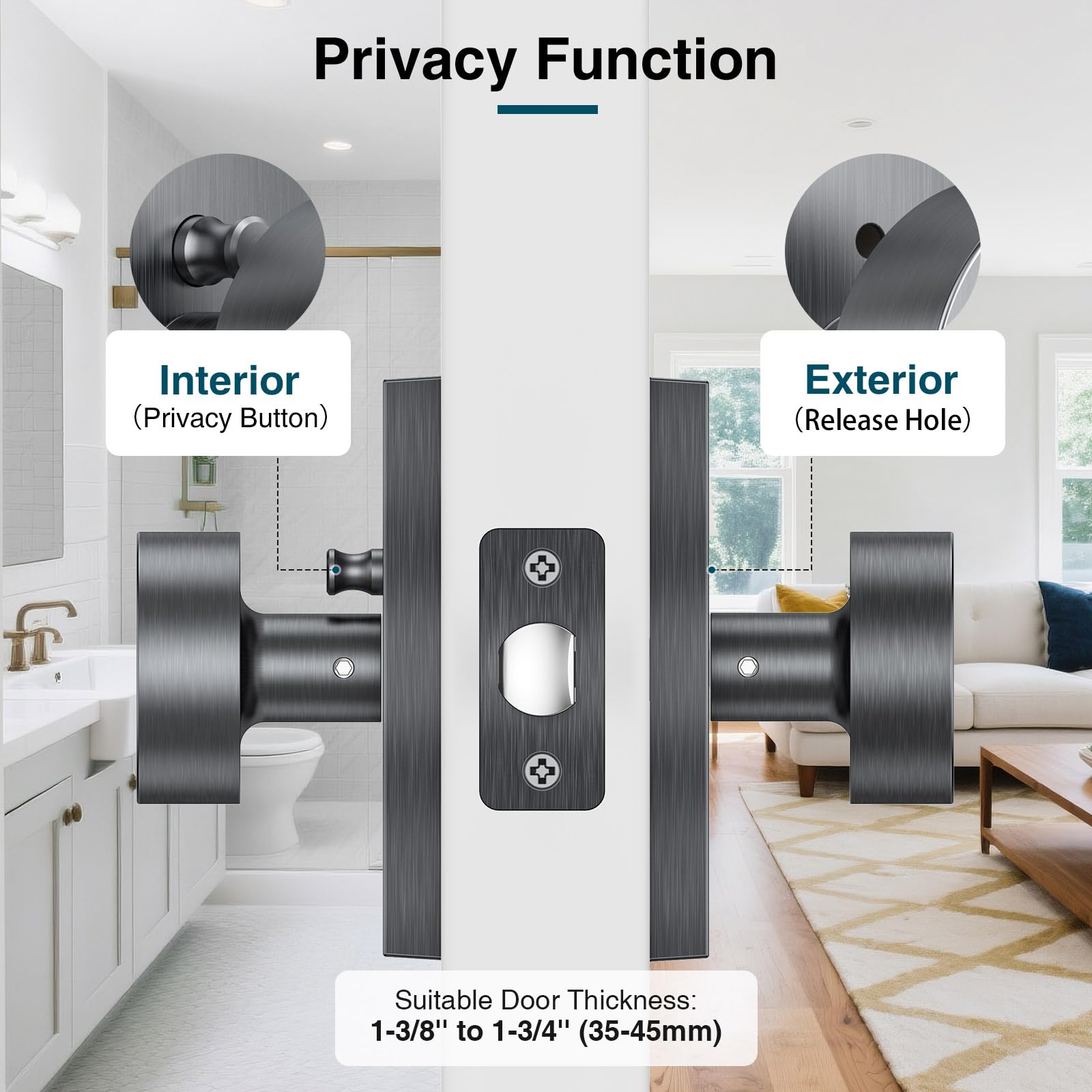 Satin Chrome Privacy Door Knobs - Lock & Release -2