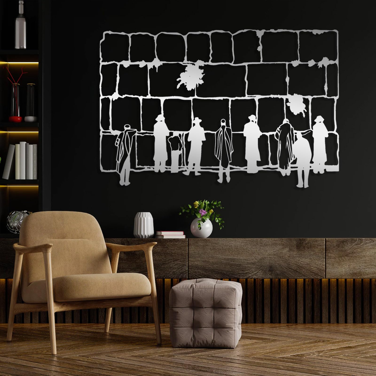 Nowoczesna minimalistyczna metalowa dekoracja ścienna, Kotel zachodni żydowski żydowski wisiorek do domu (czarny 24 "x35" | 60x90 cm)