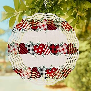 Valentine's Love Sweetheart and Leaves Wind Spinner for Garden Yard 3D Stainless Steel Hanging Wind Spinners, Stripe Lattice Dot Heart on Burlap Spinners Outdoor Metal Decor for Lawn Patio Home