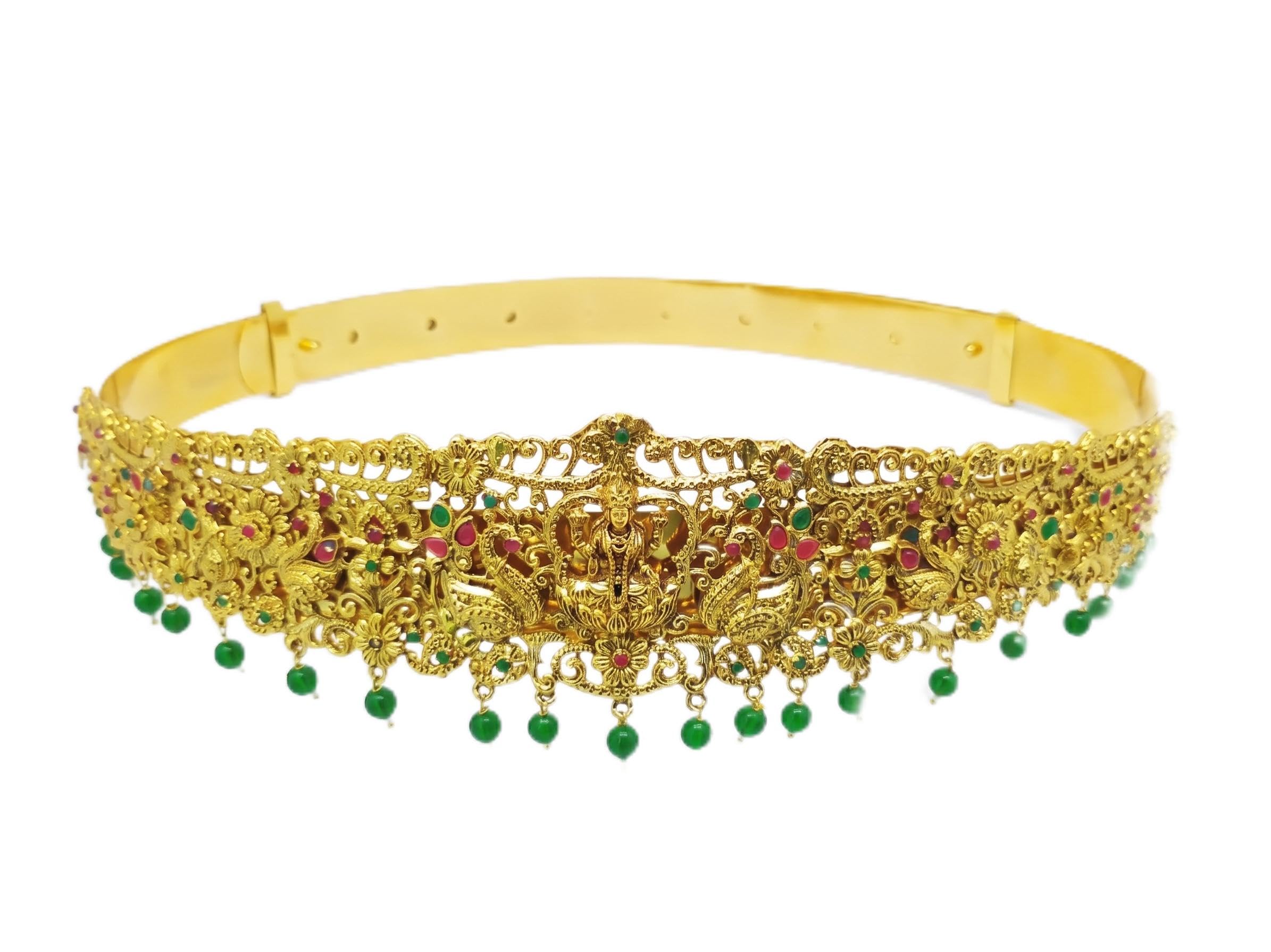 Traditional Gold-Plated Lakshmi Vaddanam Waist Belt with Beads-image-30