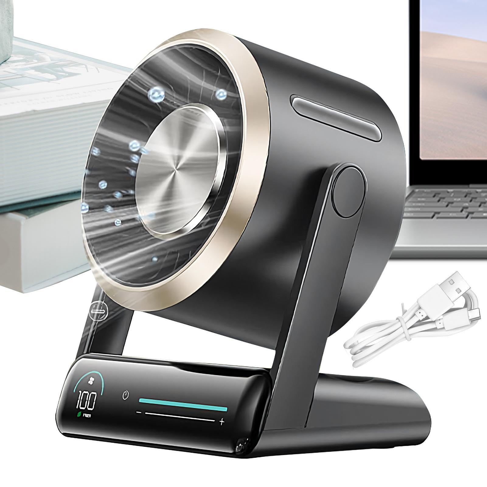 Genérico Ventilador De Mesa Pequeño Pantalla Digital Silencioso Recargable | Ventilador De Escritorio Recargable Para hogar, oficina, escuela, exterior, camping, viajes, playa, verano