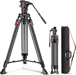NEEWER 76" Video Camera Tripod with Fluid Head, One Step Quick Release Portable Tripod, Aluminum Heavy Duty Tripod Stand, Dual Mode QR Plate for DSLR Cameras Camcorders, Max Load 17.6lb, LL27