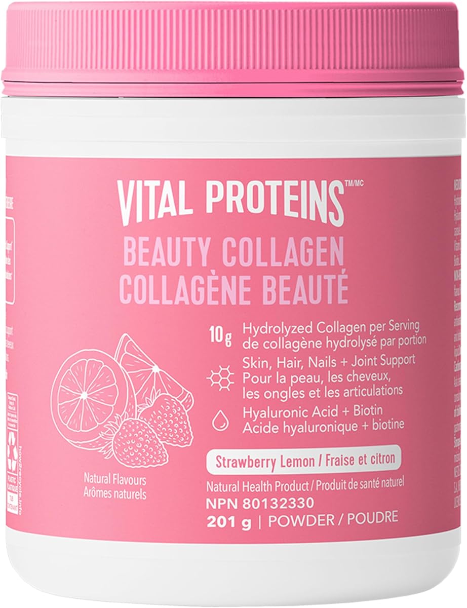 VITAL PROTEINS Beauty Collagen Peptides Strawberry Lemon Powder, Supports Hair, Skin & Nails With Hyaluronic Acid, Biotin & Vitamin C & Helps Form Collagen & Reduce Joint Pain Associated With Osteoarthritis, 201 g