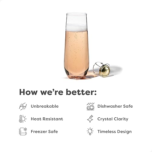 Miniatura 2 de TOSSWARE Juego de 24 flautas sin tallo de 9 onzas, calidad premium, Tritan aptas para lavavajillas y resistentes al calor, vasos de champán de