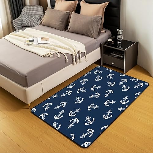 Miniatura 5 de jejeloiu Alfombra de anclaje de 5 x 7 pulgadas, decoración de ancla para decoración del hogar, alfombra decorativa azul con temática náutica de