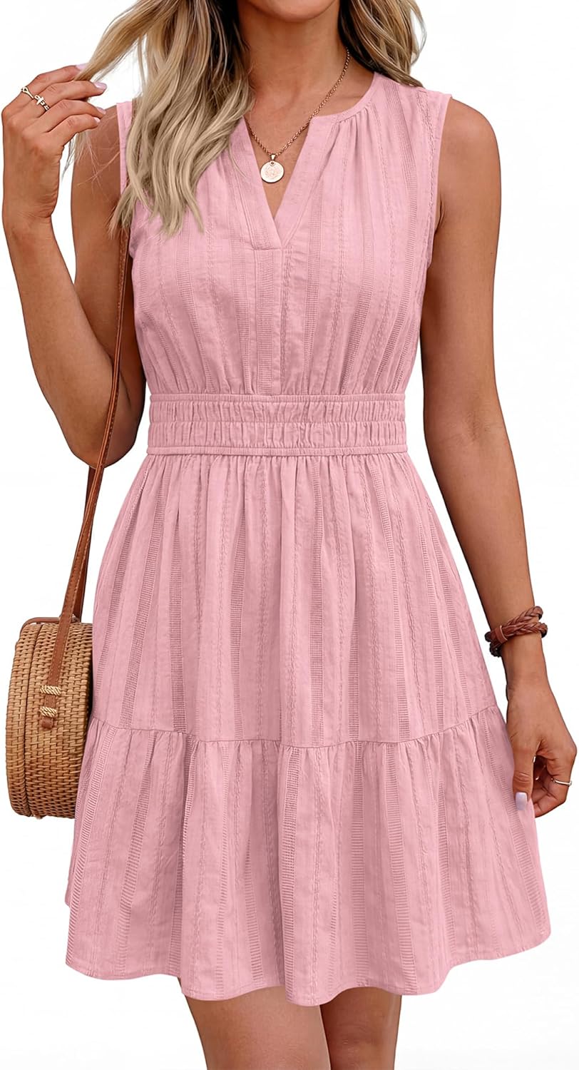 BTFBM Women’s Summer Dresses 2026 Sleeveless V Neck Casual Mini Dress Swing Boho A Line Beach Vacation Sundress Pockets - Image 6