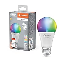 LEDVANCE Lampada LED SMART+ MATTER, smerigliata, 9,5W, 1055lm, forma a goccia E27, luce colorata e luce bianca, compatibile con Google, Alexa, Apple, app o controllo vocale, durata fino a 20.000 ore