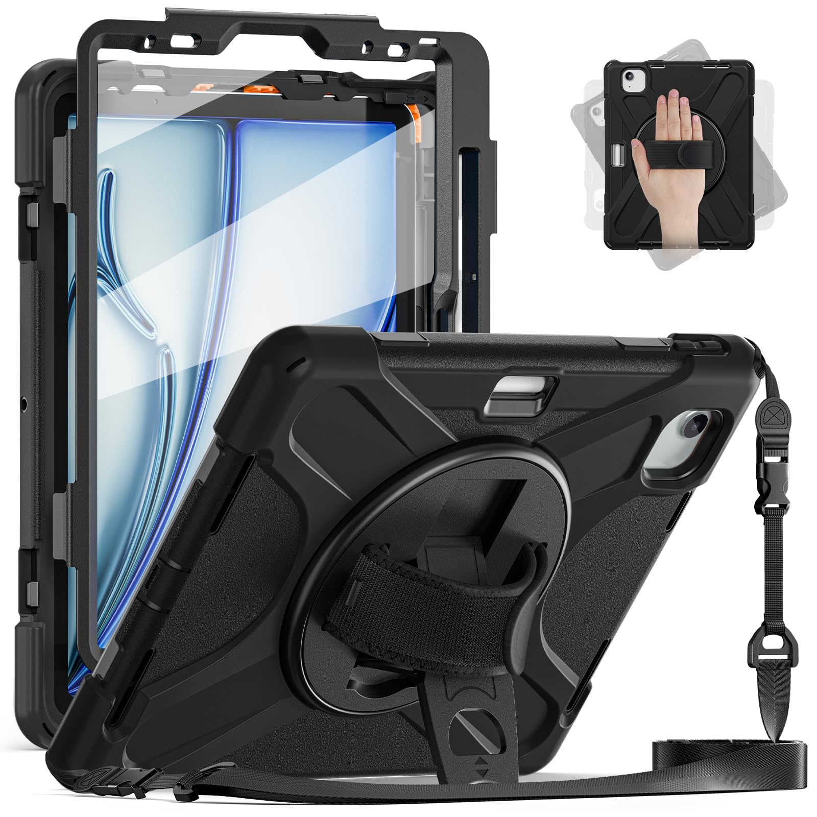 Funda iPad Air 11 pulgadas M3 resistente con protector pantalla negro 8