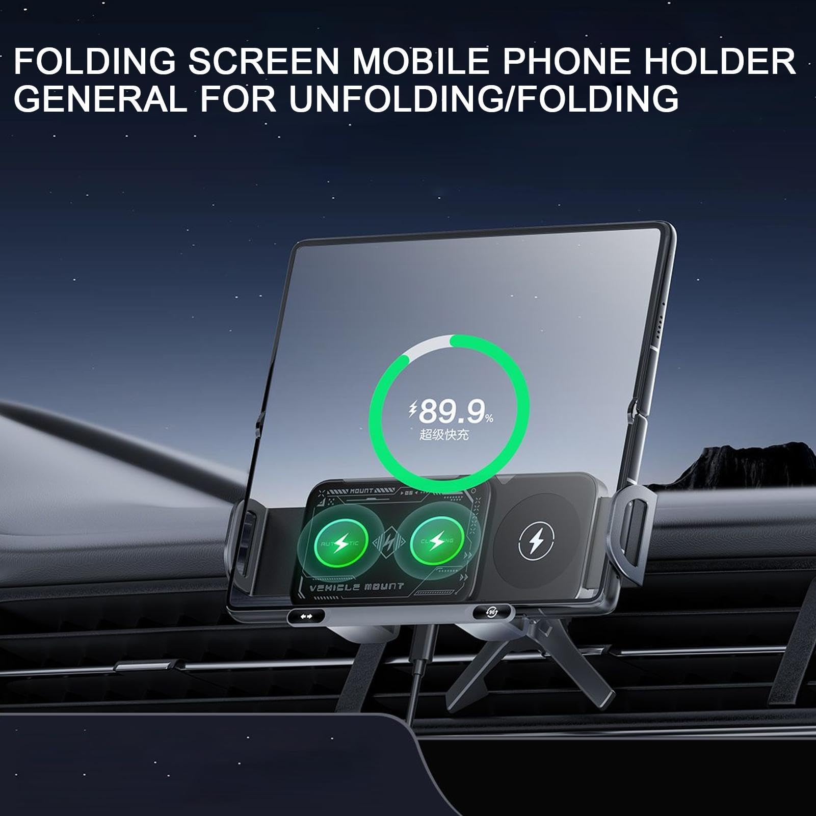 Generico Supporto Ricarica Wireless Auto Supporto Telefono per Veicoli | 15W Doppia Bobina Wireless Pieghevole Dispositivo di Ricarica per Cellulare per Griglia Aria Cruscotto e Console Centrale