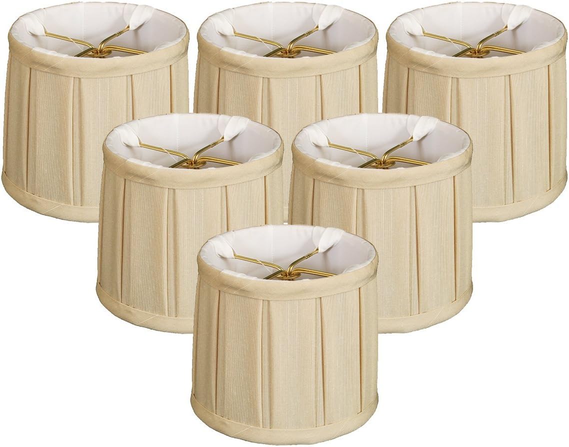 Royal Designs, Inc. English Box Pleat Round Chandelier Lamp Shade, Beige, 4.5" x 5" x 4.25", Set of 6