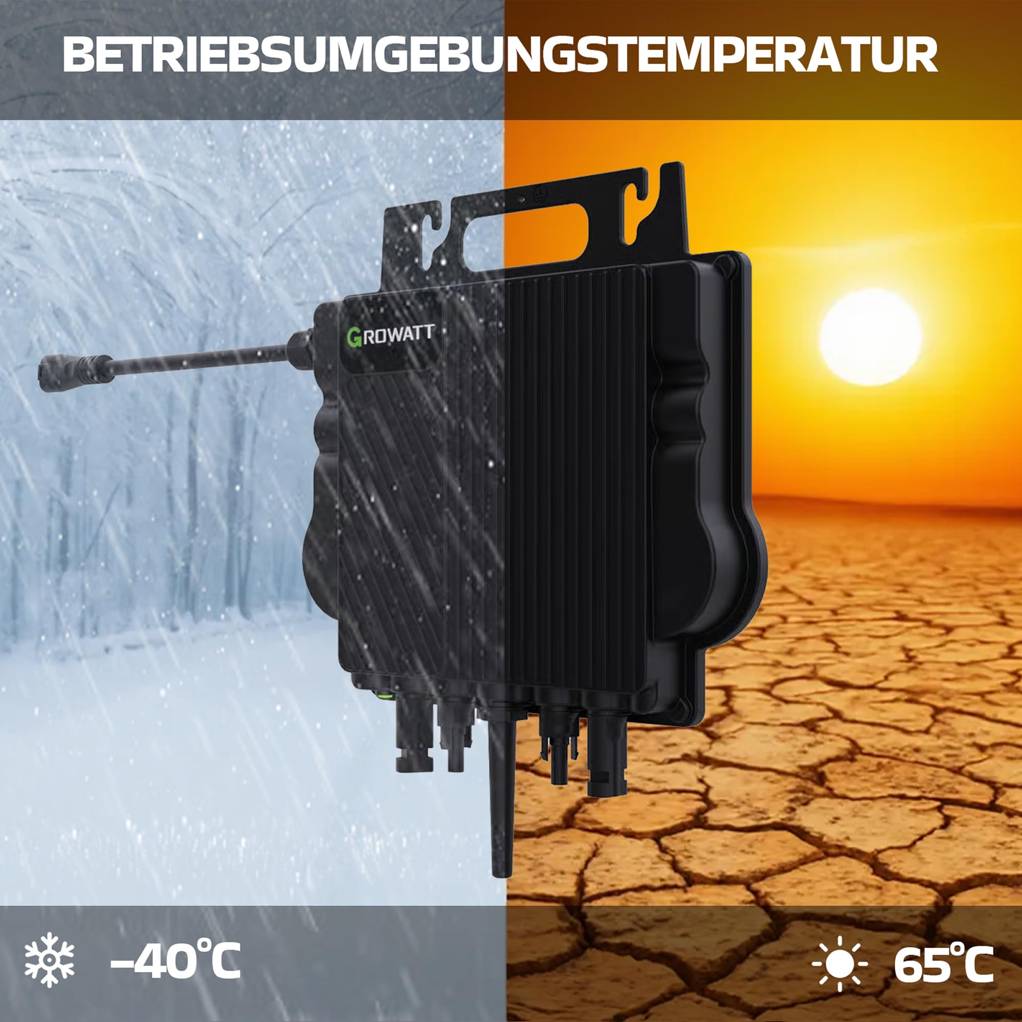 GROWATT Mikro-Wechselrichter 800 W NEO‑800M‑X für Balkonkraftwerk, IP67 wetterfest, Plug&Play Installation, 2 MPPT, WiFi Bluetooth, inkl.5m Anschlusskabel und 4x1m Solarkabel