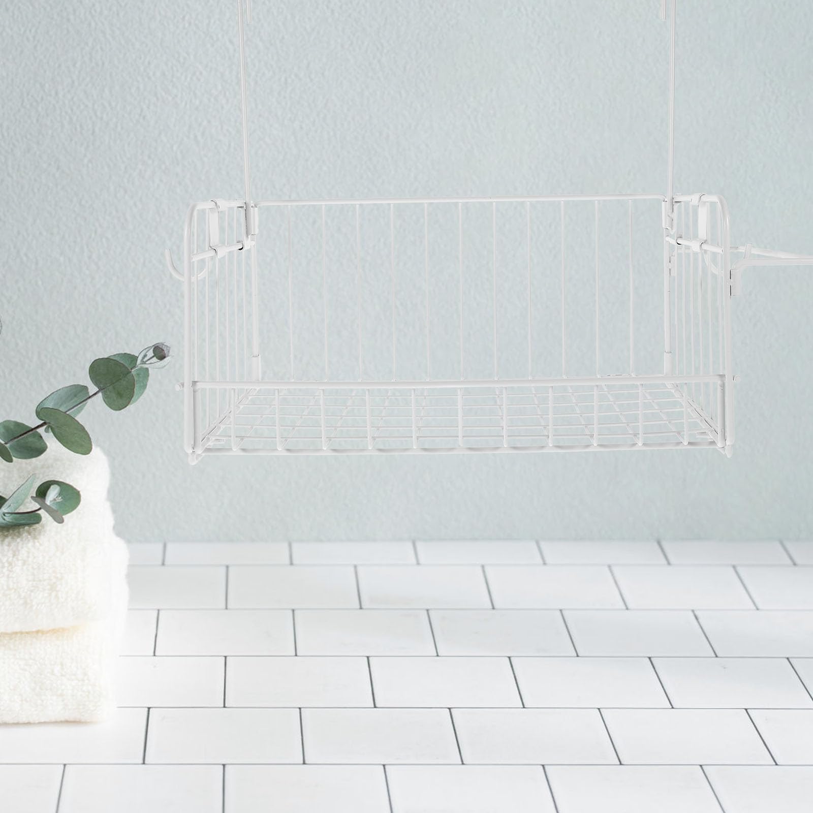 Mensola per Doccia in Acciaio al Carbonio Bianco Grande capacità e Design Pratico per Accessori Bagno, Cestino Sospeso Pieghevole per Organizzare Bagno