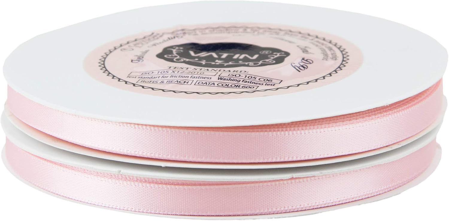 VATIN 6mm inches Double Faced Light Pink/Baby Pink Polyester Satin Ribbon - Image 3