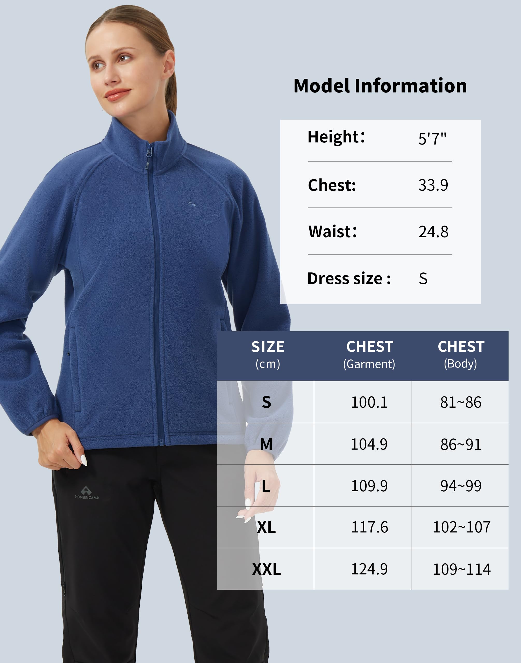 Pioneer Camp Veste polaire légère pour femme - Fermeture éclair - Col montant - Veste chaude pour l'hiver - Veste de survêtement antistatique avec poches
