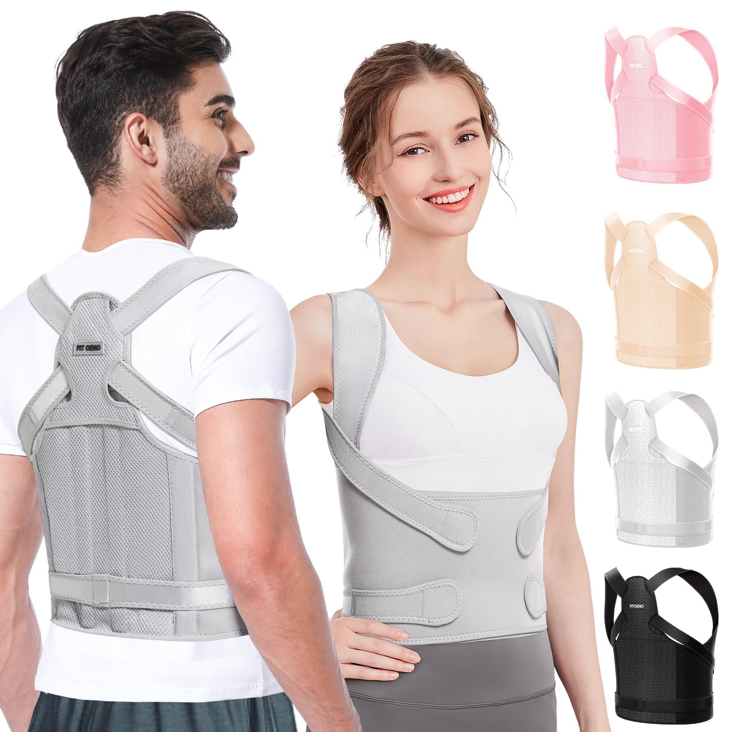 Photo 1 of Fit Geno Back Brace Posture Corrector for Men & Women: Shoulder Straightener Adjustable Full Back Support Pain Relief - Scoliosis Hunchback Spine Corrector (Medium)
