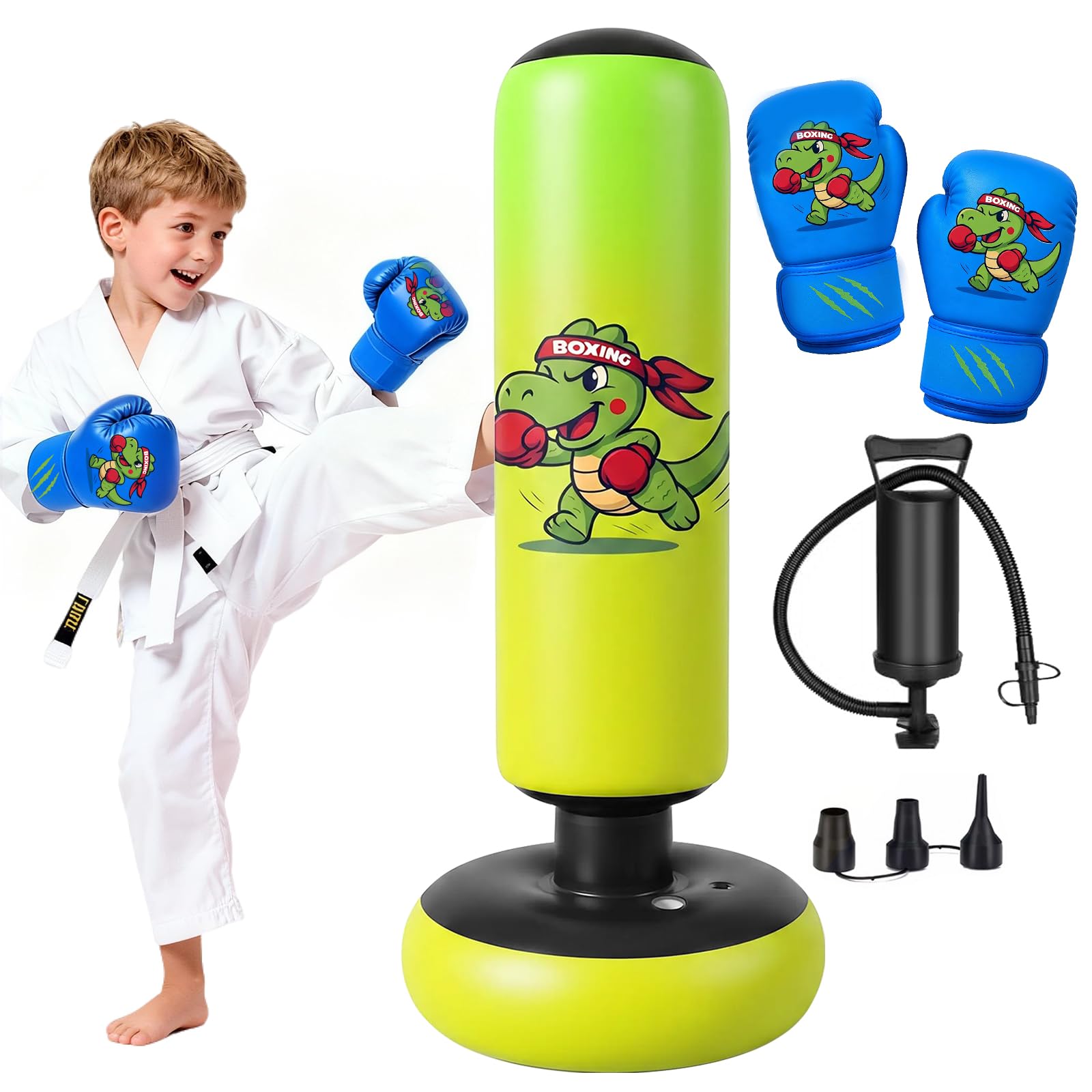 Ninonly - Borsa da boxe per bambini, 130 cm, con guanti e pompa, per ragazzi e ragazze, set da boxe per ufficio palestra