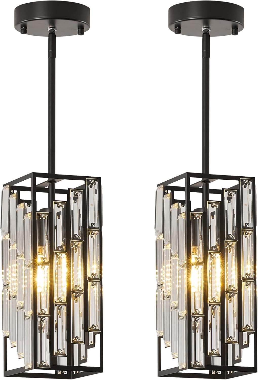 Black Pendant Lights Kitchen Island 2 Packs,Modern Pendant Light Fixtures Over Island Mini Crystal Chandeliers Pendant Lights Ceiling Lighting Fixtures for Kitchen Island Dinning Room Bedroom