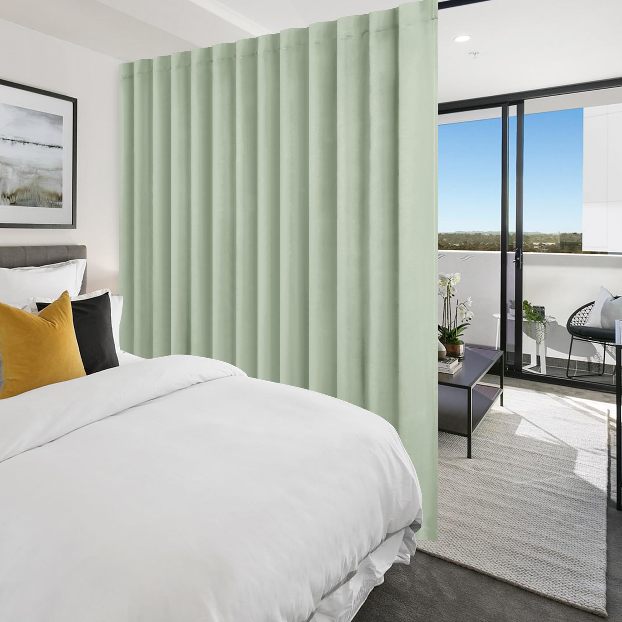 Hiasan Blackout Patio Sliding Door Curtain Extra Wide Thermal Insulated Blind Privacy Room Divider Curtain with Back Tab & Rod Pocket for Bedroom