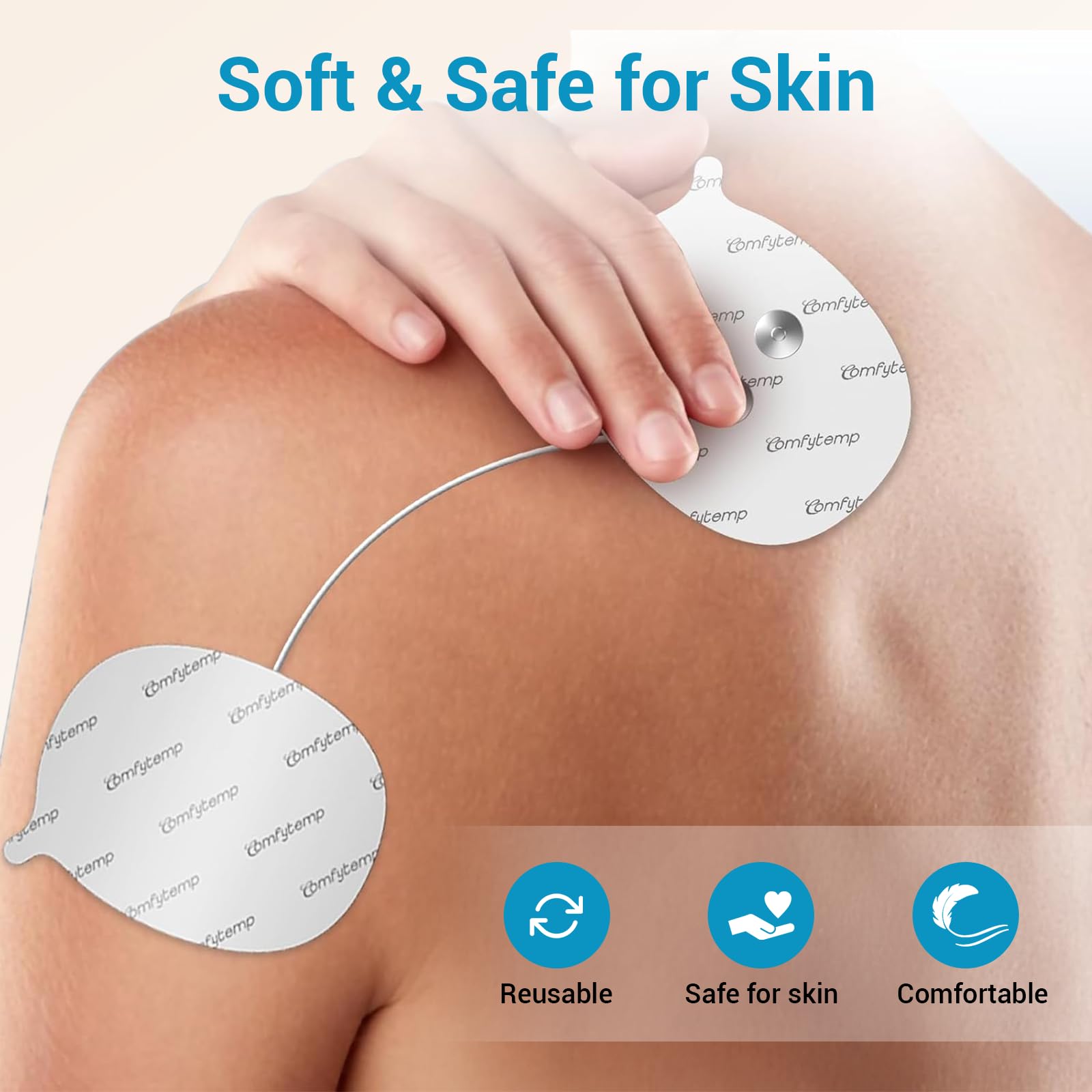 Comfytemp Adhesive Electrodes, Wireless TENS Unit Replacement Pads for K6122 K6123, 4 Pack TENS Unit Pads, Reusable Self TENS Unit Electrode Pads with Premium Quality, Non-Irritating Design- White — Amazon image 3