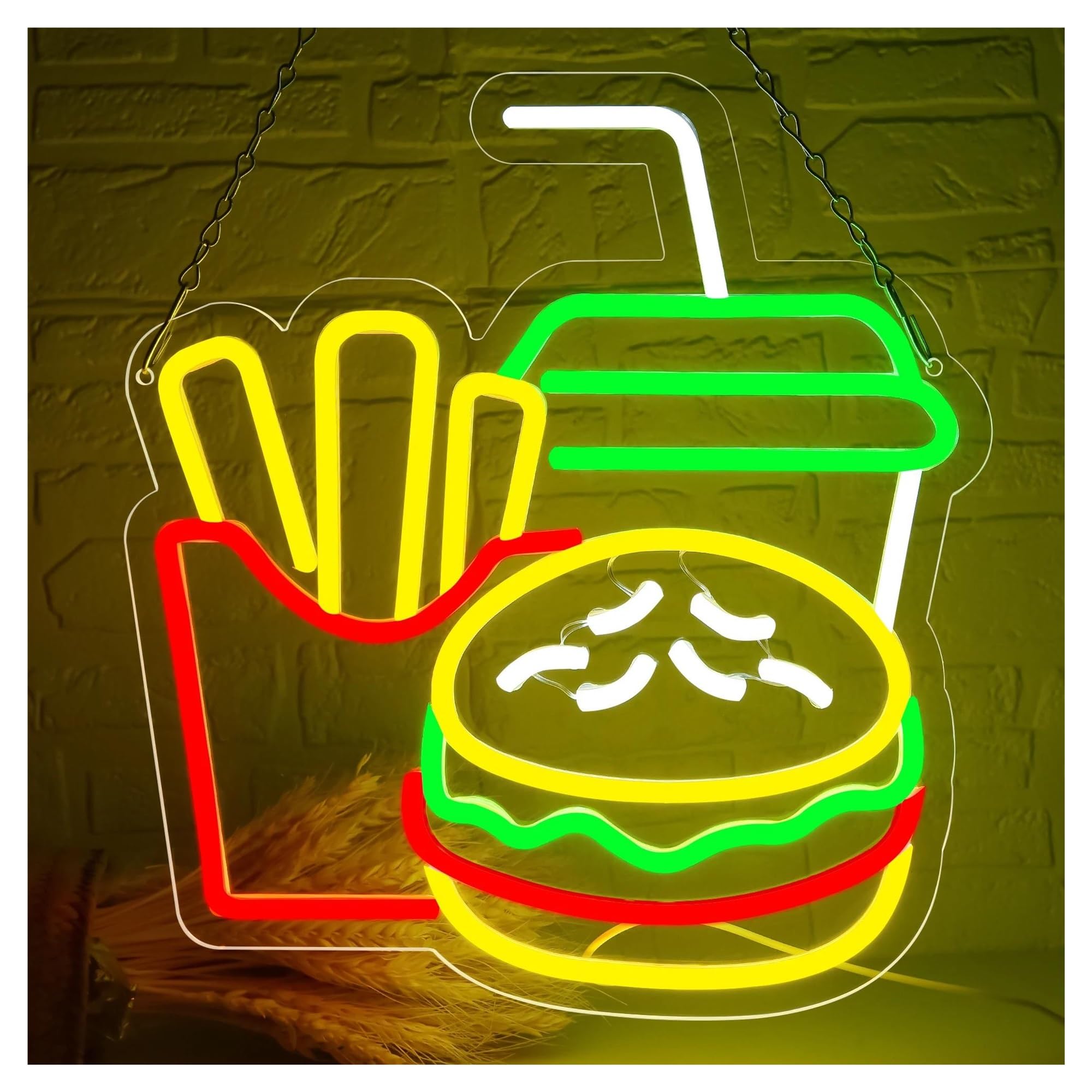 LEMST Sign Lamp Burger Neon Signs USB Powered French Fries Neon Lights Suitable for Bussiness Store Party Decor Commercial Signs 32cmx35cm