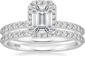 2CT 925 Sterling Silver Bridal Ring Sets Emerald Cut Solitaire Engagement Ring...